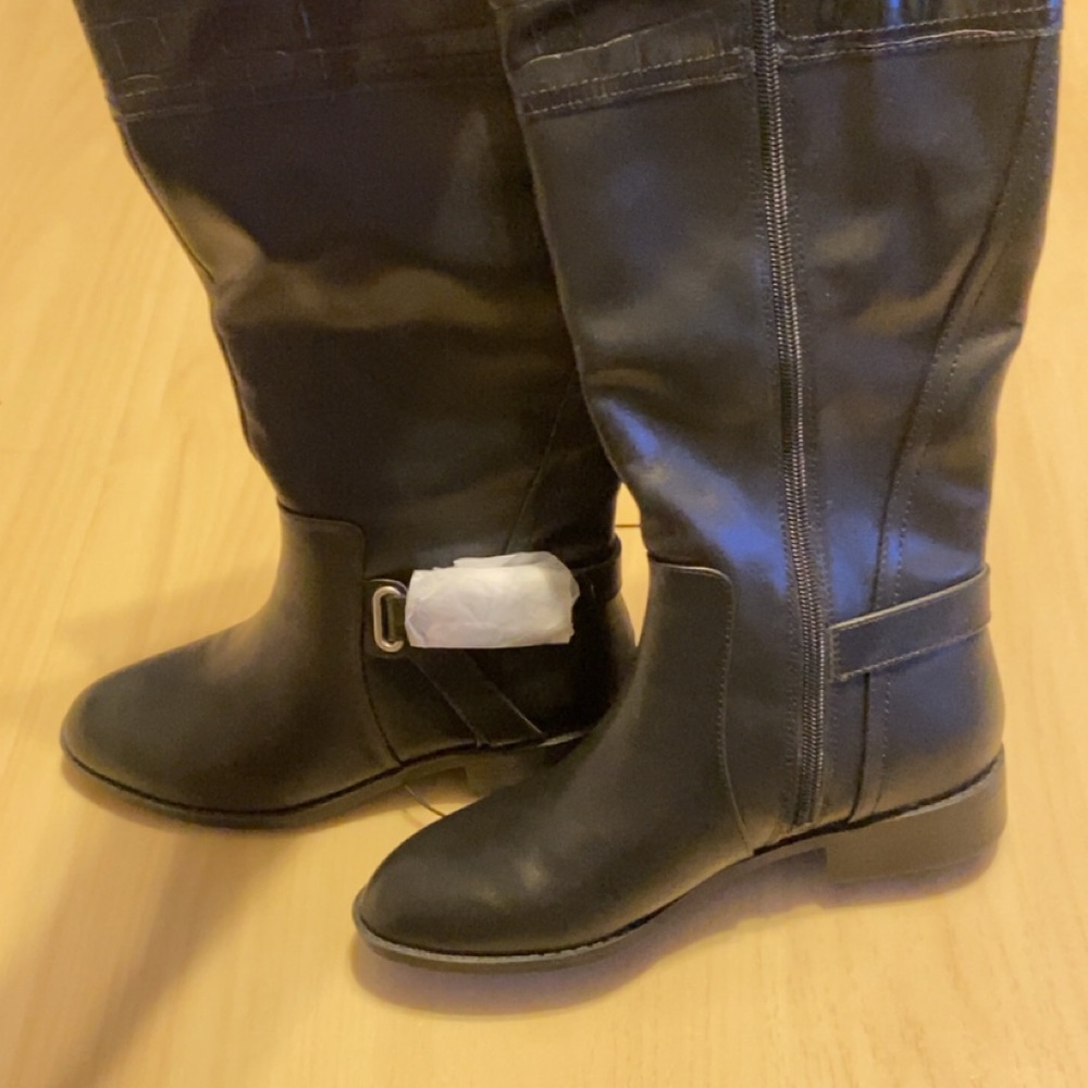 St. John's Bay Black Mid-Calf Faux-Leather Heeled Boots